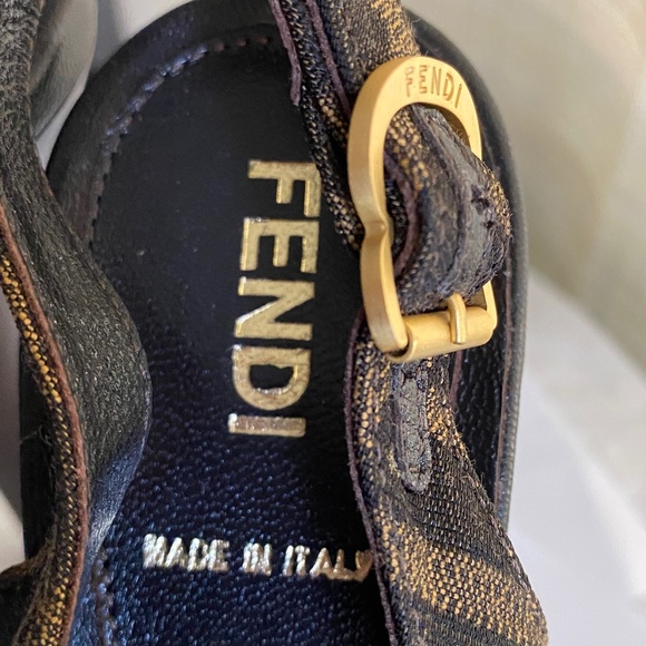 Fendi heels ankle strap 36.5 Italy open toe pumps monogram canvas clogs platform - Picture 2 of 10